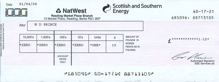 Cheque for rent